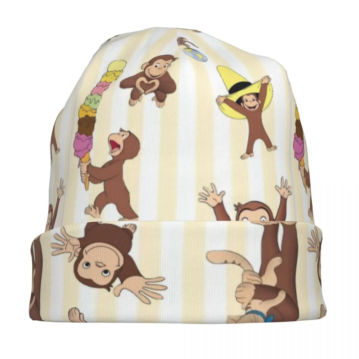 القرد الغريب جورج Skullies قبعة صغيرة خمر الرجال النساء في الهواء الطلق قبعة دافئة ذات الاستخدام المزدوج بونيه قبعة #3