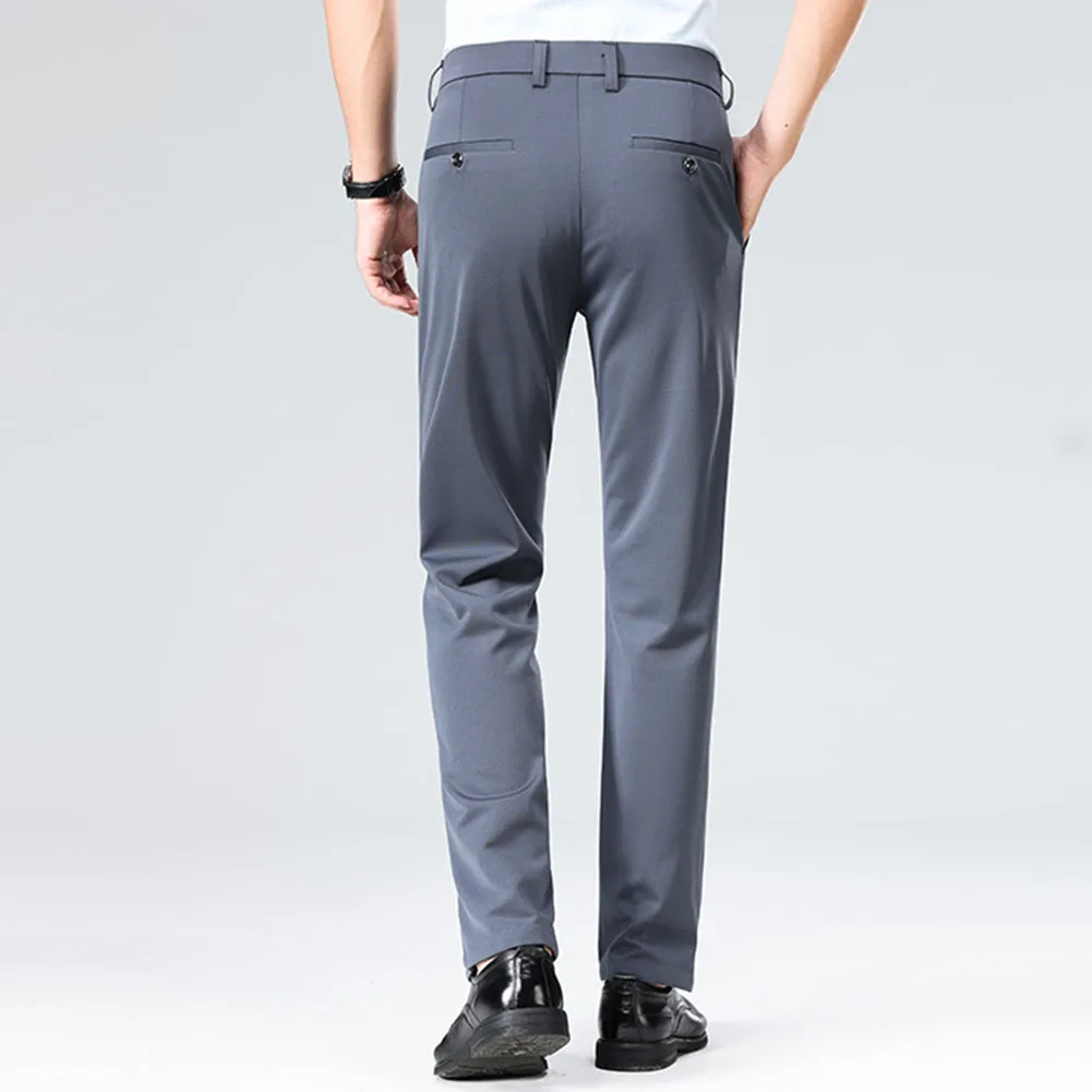 Mens Solid Loose Fit Straight Leg Dress Pants Fashion Business Casual Trousers