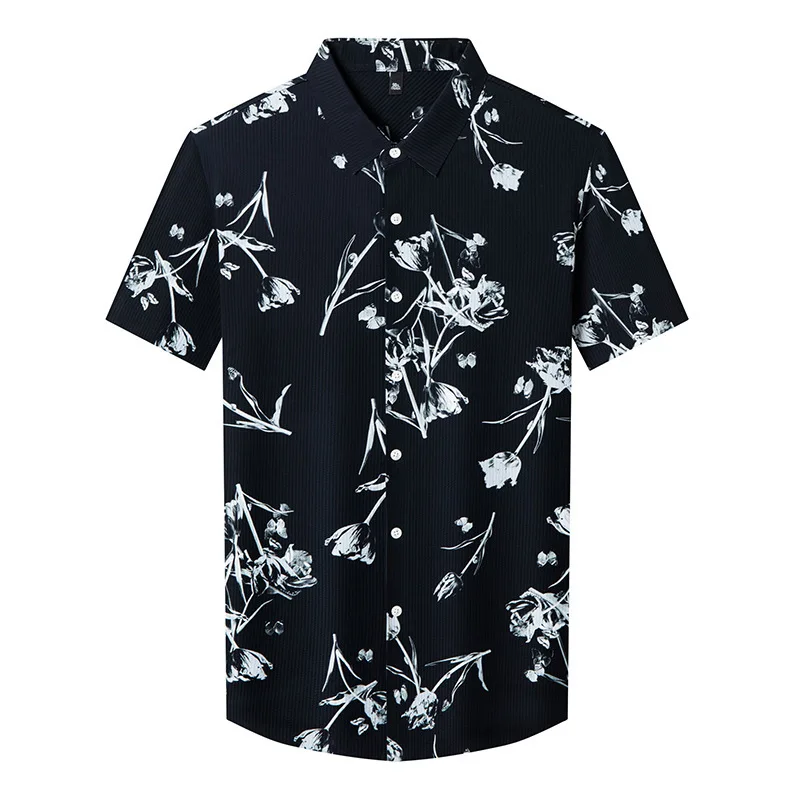 Summer Men's Floral 3D Print Shirt, Short-Sleeve Collared Button-Up Shirt, Casual Loose-Fitting Quick-Drying Hawaiian Shirt