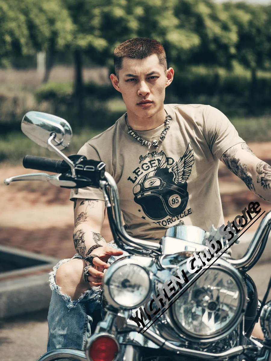 

Retro Motorcycle Rider Ami Kaji Heavy Japanese Casual Versatile Cotton Rock Motorcycle Men's T-Shirt Short Sleeve
