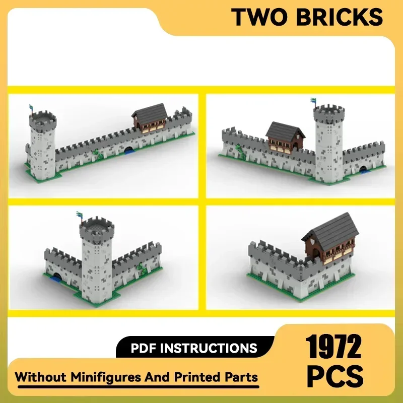 MOC Building Blocks Modular ยุคกลางผนังรุ่นฉากปราสาทเทคโนโลยีอิฐ DIY Assembly Street View ของเล่นเด็ก