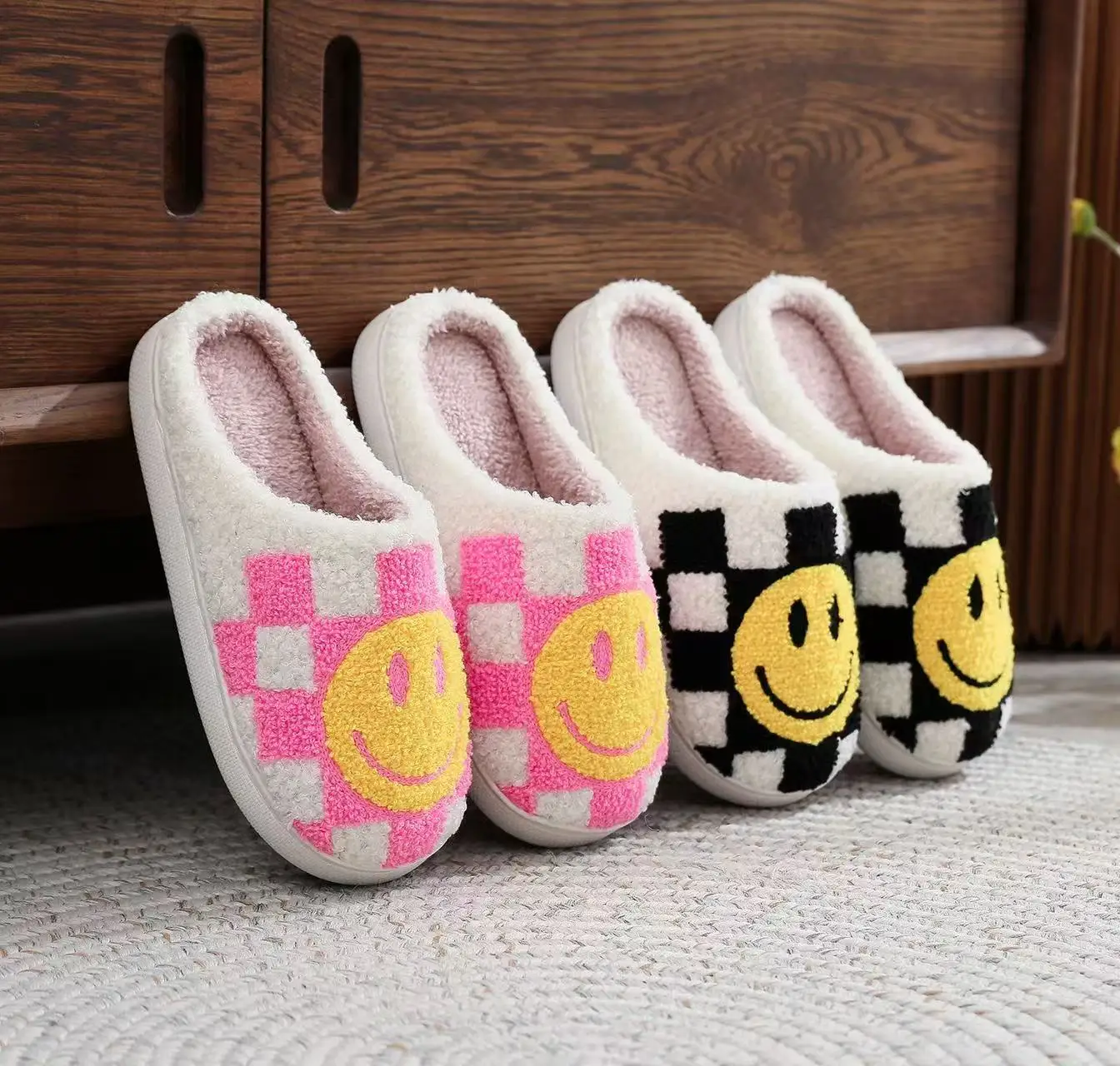 

Fuzzy cute Face Women Slipper Winter Warm Kawaii Cartoon Plush Contton Indoor Funny Cute Floor House Home Shoes Female 2025