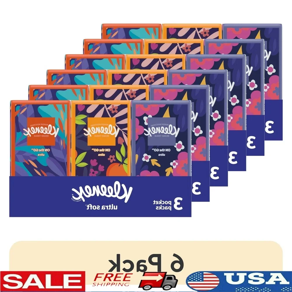 

6 Pack Travel Facial Tissues 10 Tissues per Pack Ultra Absorbent 3 Ply Soft Durable Perfect Runny Noses and Watery Eyes