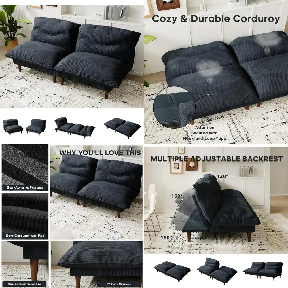Convertible Sleeper Sofa Bed, 4-in-1 Multi-Functional Futon Couch, 75 Inch Adjustable Backrest Recliner, Comfortable Living Room