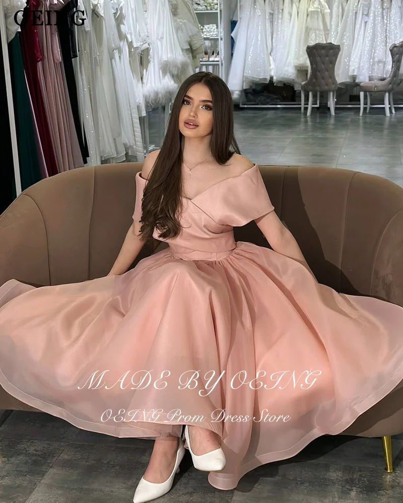 OEING A-Line Light Pink Prom Dresses Off The Shoulder Party Gowns Pleats Tiered Floor-Length Organza Dress 2025 Customized