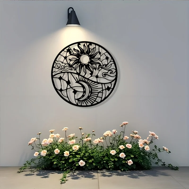 Boho Celestial Sun Moon Aluminum Wall Art 12x16in Waterproof Durable Metal Decor for Living Room Bedroom Garden