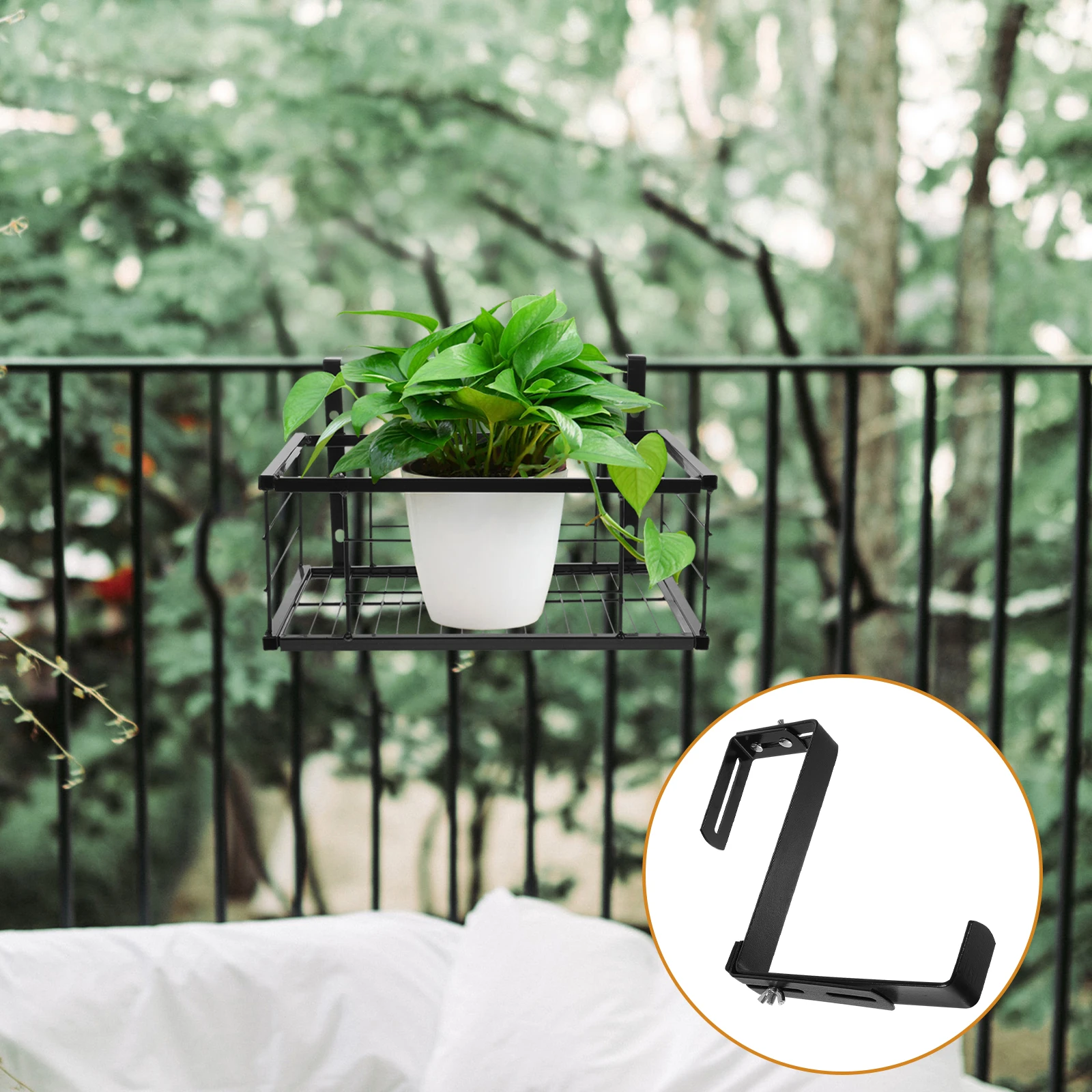 

2pcs Flower Pot Balcony Bracket Adjustable Planter Holder Iron Plant Hanger Rust Resistant Heavy Duty Steel Wall Hanging Bracket