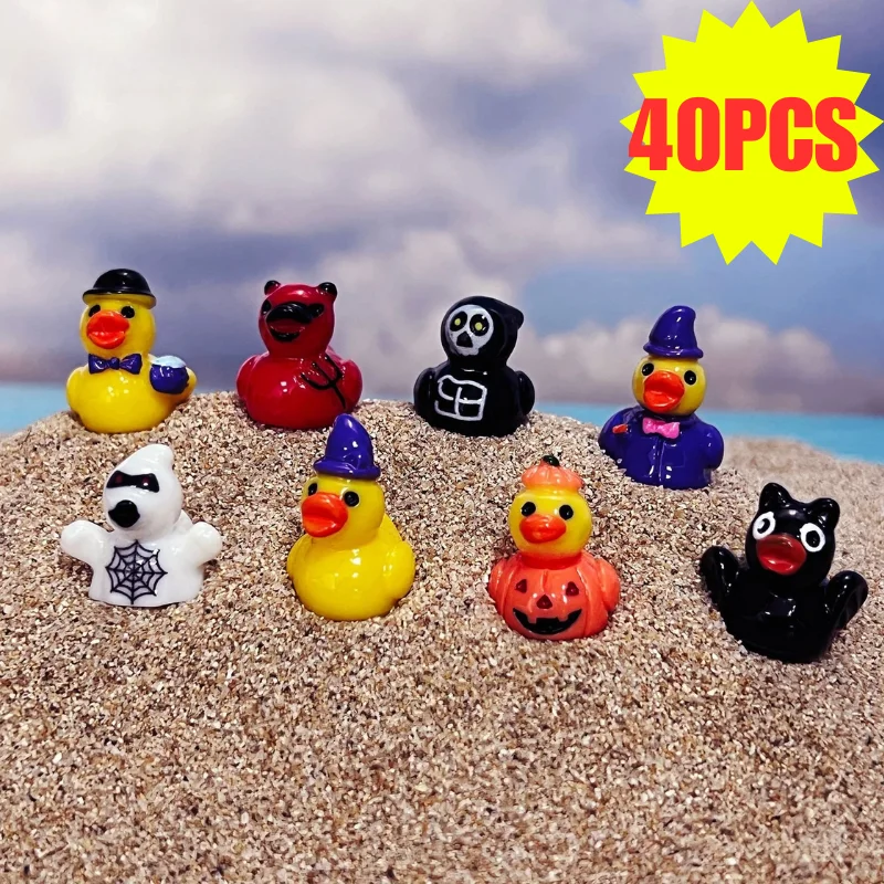 30 Pcs Mini Resin Halloween Ducks and Ghost Miniatures  Christmas Duck Figurines for Garden Fairy Micro Landscape Home DIY Decor