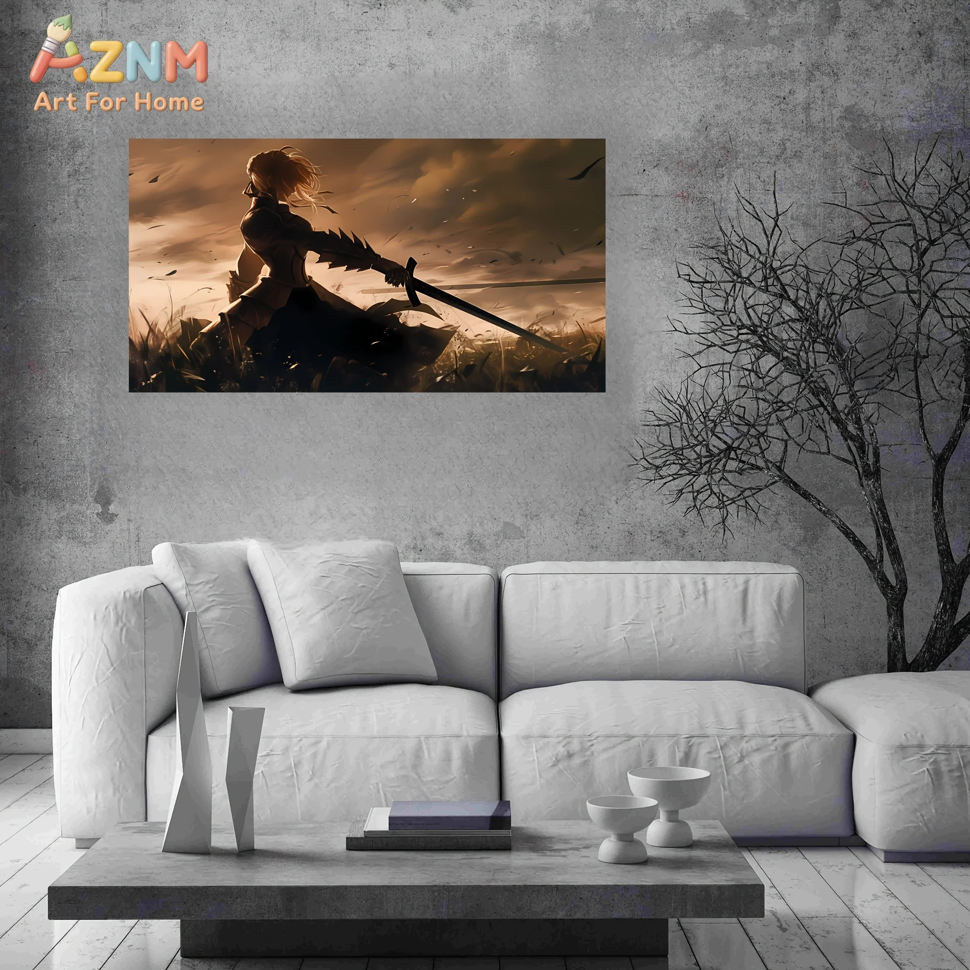 AZNM Fate Series Saber Artoria Sunset Battle Canvas Wall Art Unframed Painting
