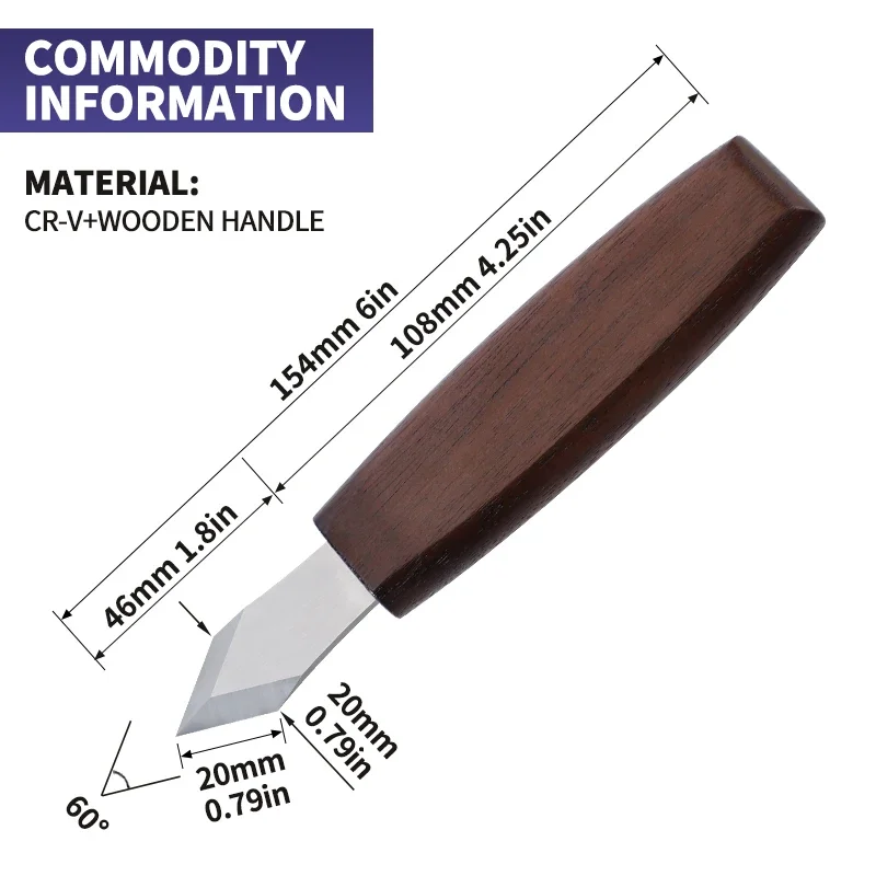 1PC  Double Bevel Striking Knife with Sharp Blade Wooden Handle for Woodworking Carving and Marking