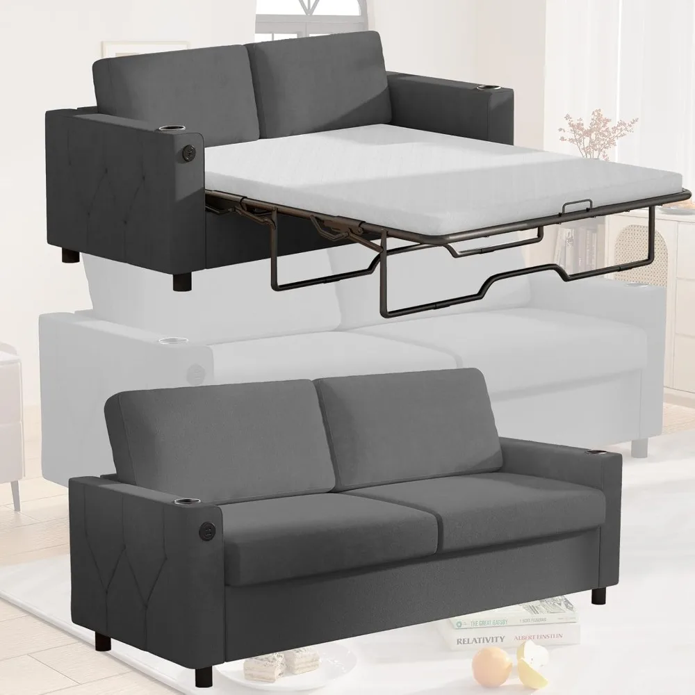 

Pull Out Sofa Bed, Full Size Sleeper Couch with Memory Foam Mattress, 2-in-1 Convertible Pullout Sofas Beds Living Room Sofas