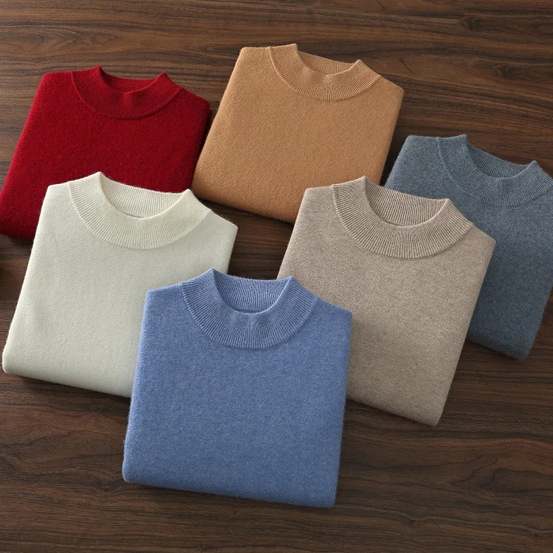 100% High-Quality Cashmere Men's Autumn and Winter Pullover, Semi High Neck Classic Versatile Warm Sweater Jacket