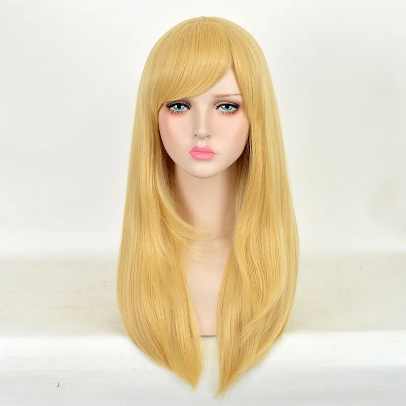 Anxin Brand Synthetic Fiber Wig: Deep Yellow Long Straight Hair Style, with Soft and Fluffy Strands, Comes with a Black Bow Headband, Suitable for Women's Party Looks
