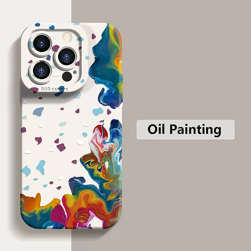 Oil Painting Flower Matte Silicone Phone Case For iPhone 16 15 14 13 12 11 Pro Max XS XR 7 8 Plus SE 2020 Shockproof Soft Cover