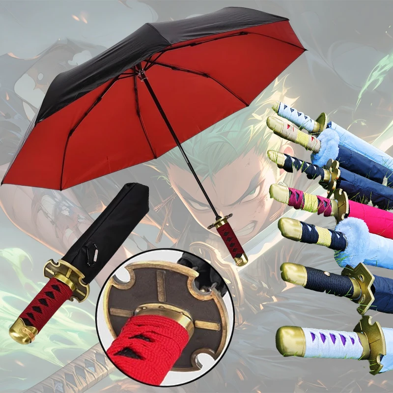 Anime Roronoa Zoro Katana Umbrella UV Block Black Parasol Ninja Sword Real Size Japanese Katana Samurai Sabre Umbrella Parasol