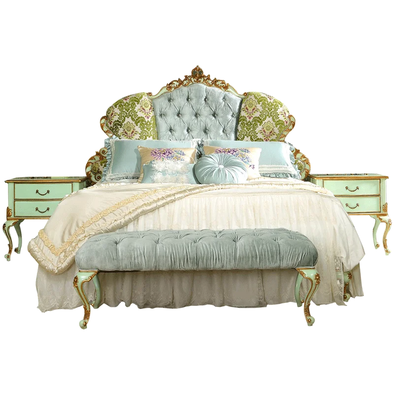 European furniture bedroom carved fabric solid wood bed French palace princess bed