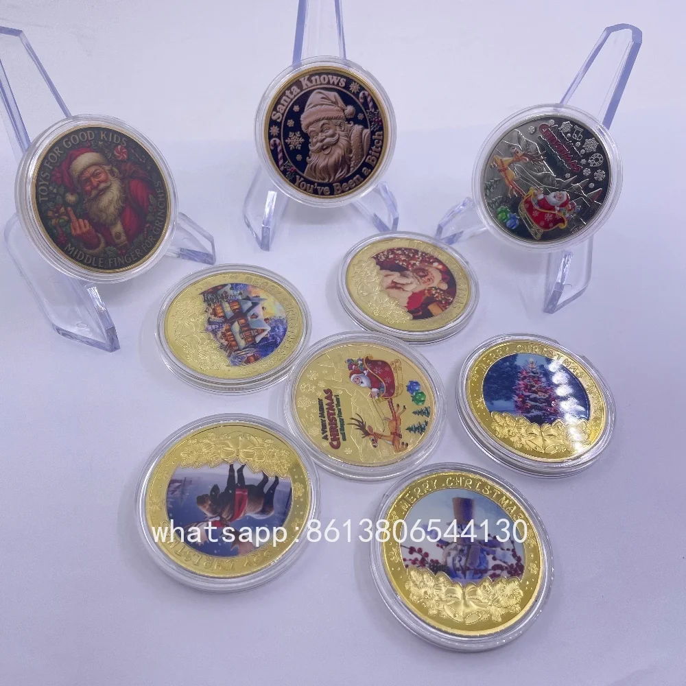 

Merry Christmas Commemorative Coin Gold Santa Claus Snowman Reindeer Collectible Souvenirs Home Decor Xmas Gifts for Collection