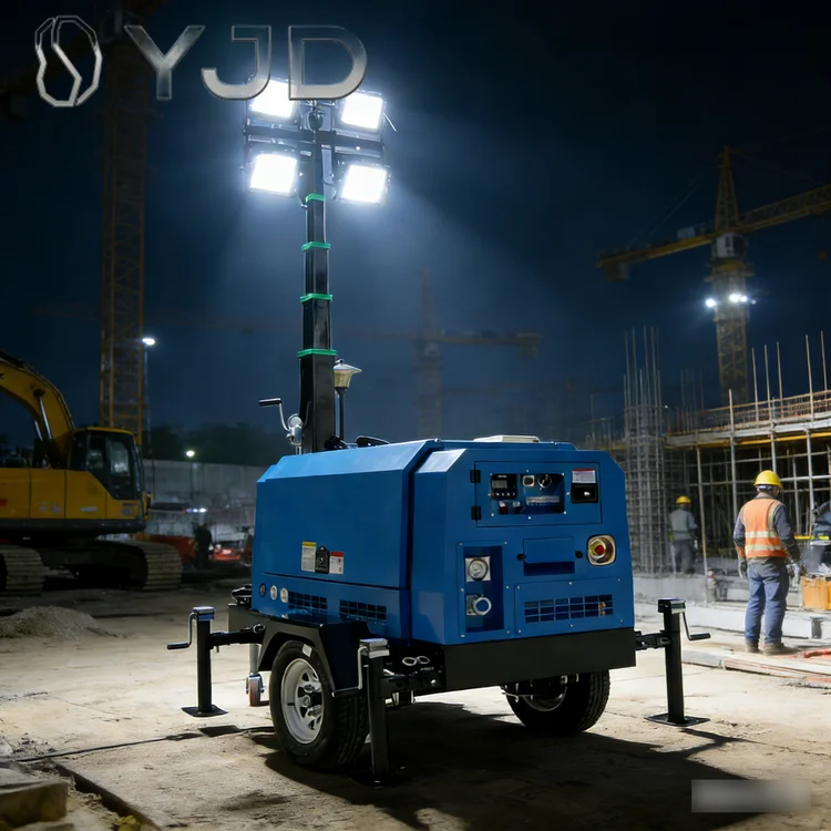 DYJD Construction Machinery Diesel 5m 7m 9m Portable Trailer Mobile CE EPA IP67 Rated 360 Beam Angle Lighting Tower
