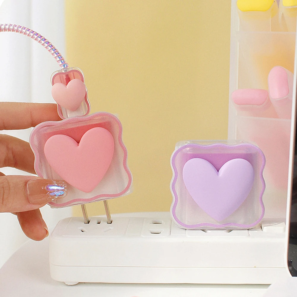 3D Love Heart Charger pokrywa ochronna dla iPhone 15 14 13 12 11 ładowarka 18W 20W silikonowa obudowa kabel Winder zasilacz rękaw