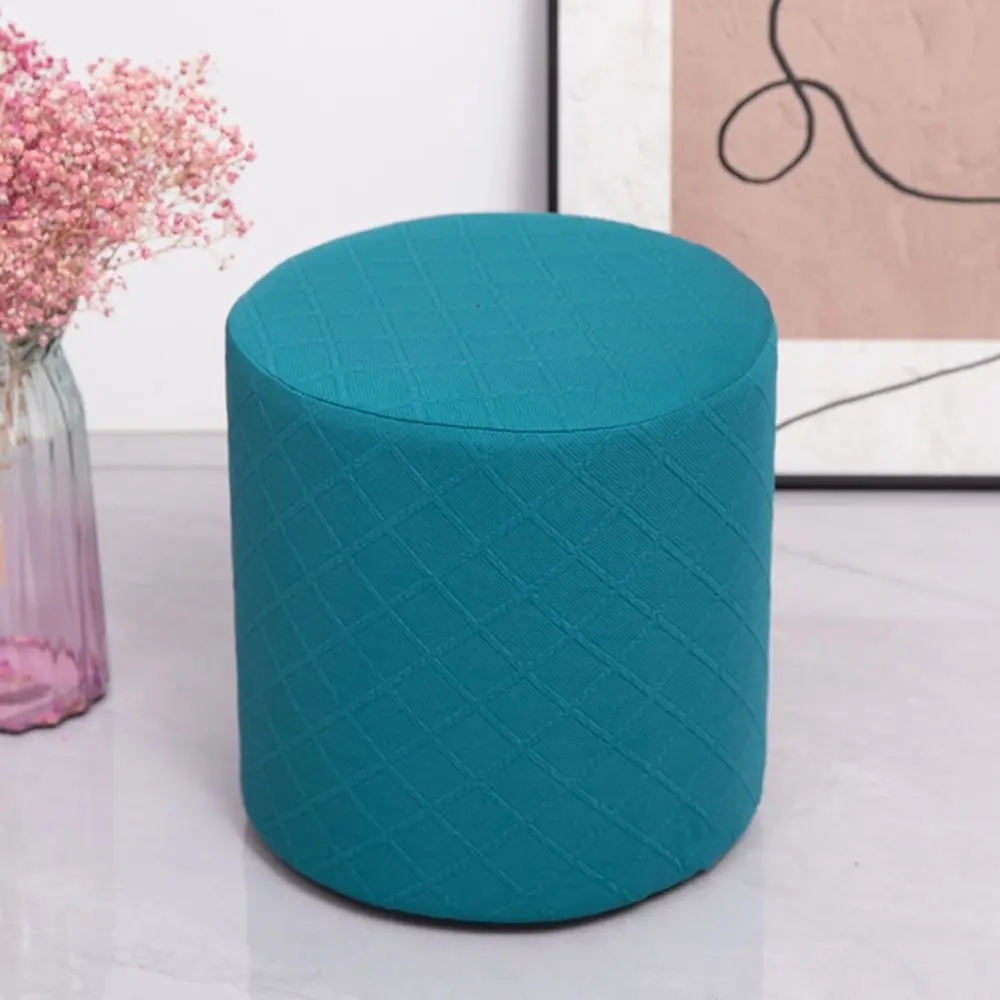 New Solid Color Jacquard Ottoman Cover Round Soft Square Stool Cover Elastic Pouf Stool Cover Living Room