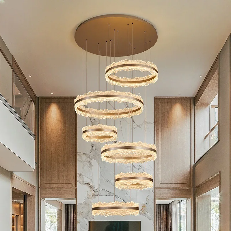 Villa duplex building, living room, large chandelier, Italian light luxury, high-end atmosphere, hall lamp, mid-floor lobe