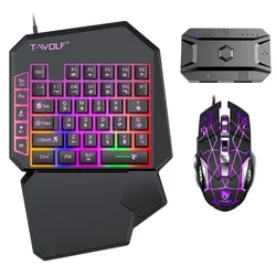 2 Piece Set One Handed Wired Games Keyboard And Mouse Set For Eating Chicken Artifact Mobile Games With Breathing Backlight