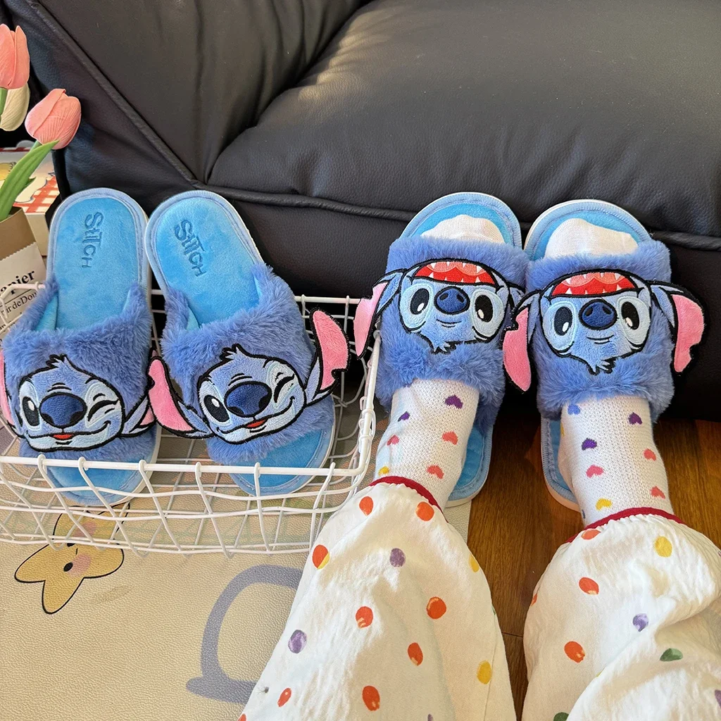 

Lovely Stitch Girl Slippers Comfortable Home Slides Girl Shoes Cartoon Stitch Slippers For Women Cozy Warm Open Toe Plush Cotton