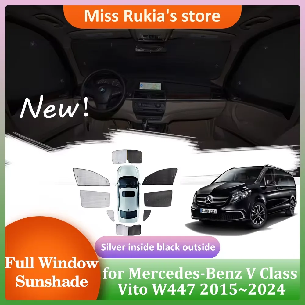 Sunshades for Mercedes-Benz V Class Vito W447 EQV LWB 4door 2015~2024 Windows Visor Windshield Curtain Sunroof Cover Accessories