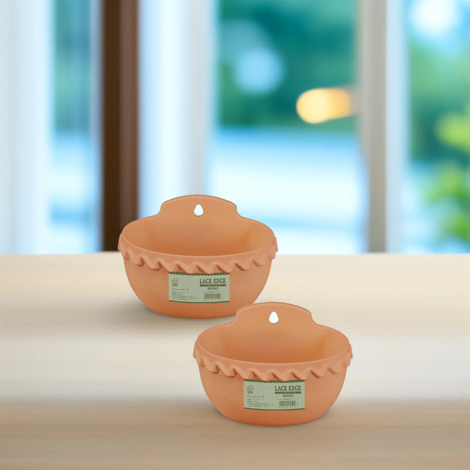 2 قطعة سلة تثبيت على الحائط وعاء نبات منظم بلاستيكي مثالي للشرفة وغرفة الأطفال وغرفة النوم والمطبخ والتخزين باللون البني الفاتح #3