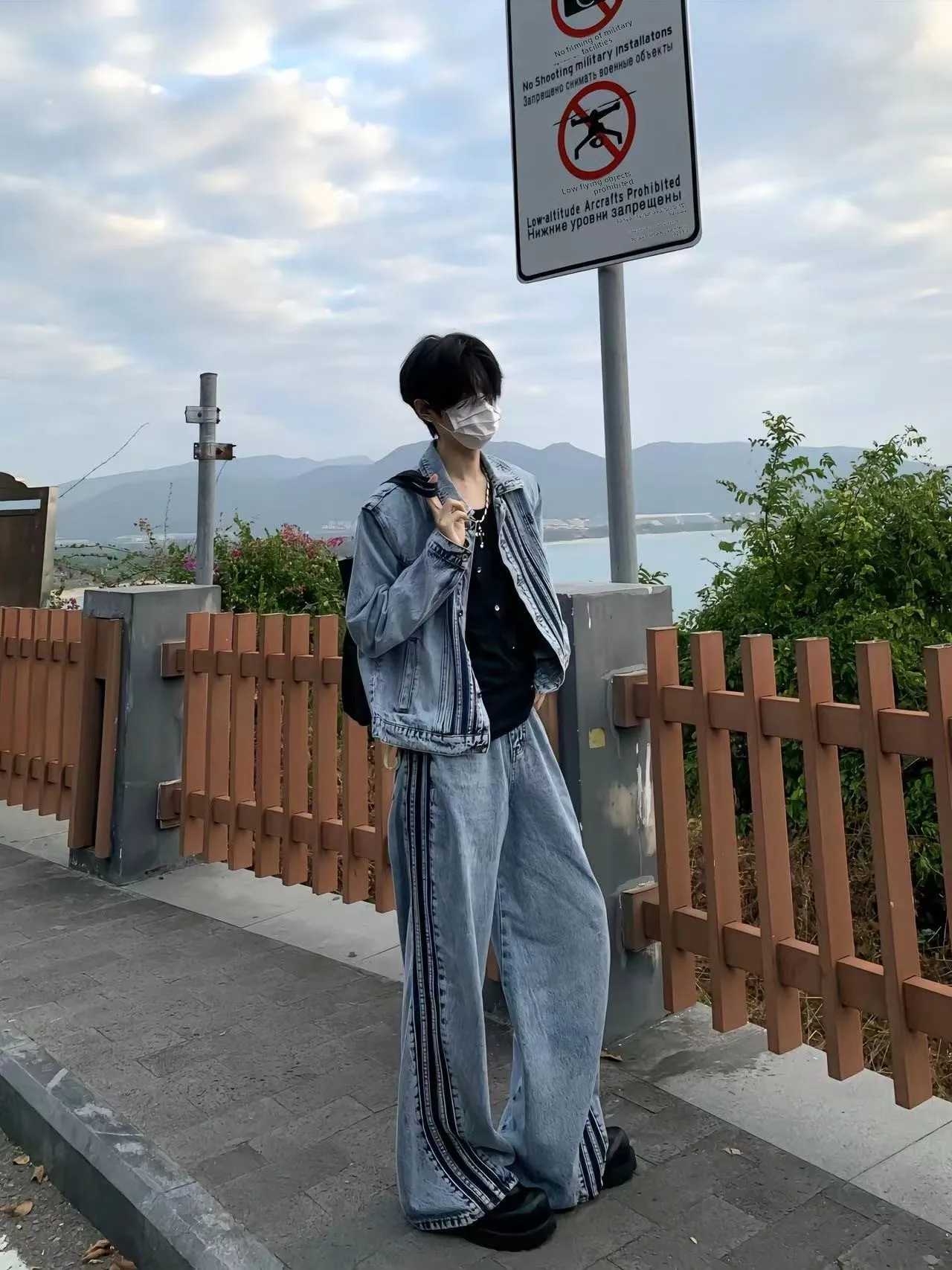 

American Retro Tee Bars Jeans Jaet Men's ort Loose Casual Versatile Loose Set Youth ular Daily Wear Long Sve Flip...