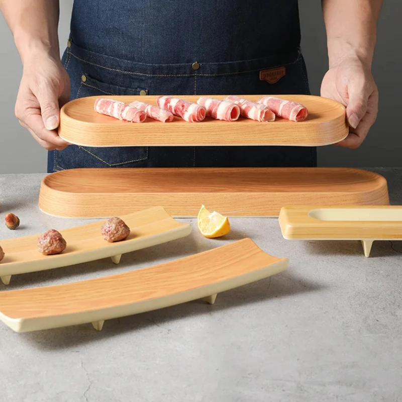 

Меламиновая длинная тарелка для суши, обеденная тарелка под дерево, сервировка горячего горшка