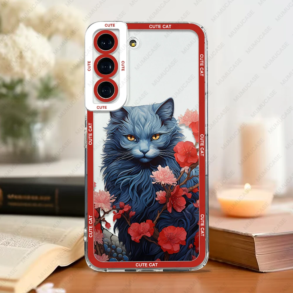 Phone Case For Samsung Galaxy S20 S21 S22 S23 S24 FE Plus Ultra A54 A53 A52 A34 5G TPU Soft Cover Cute Cat