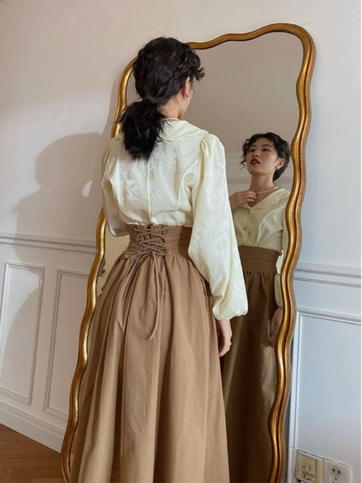 

Женский комплект из юбки трапециевидной формы в стиле ретро больших размеров, модный ансамбль в стиле ампир средней длины для детей 25–35 лет