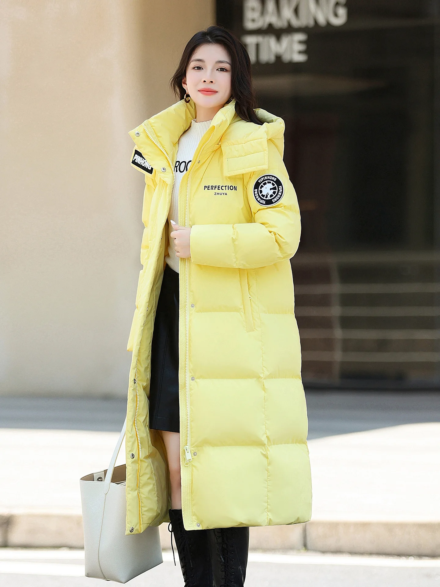 Zhuya Daunenmantel 345 g 95 weiße Entendaunen 2025, neue lange Daunenjacke für Damen, mittellang, über dem Knie dick und warm