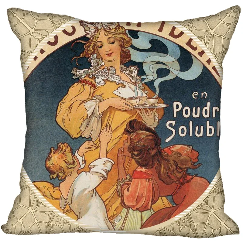 Alphonse Mucha Pillowcase Bedroom Home Decorative Nice Gift Pillow Cover Square Zipper Pillow Cases Satin Soft Fabric