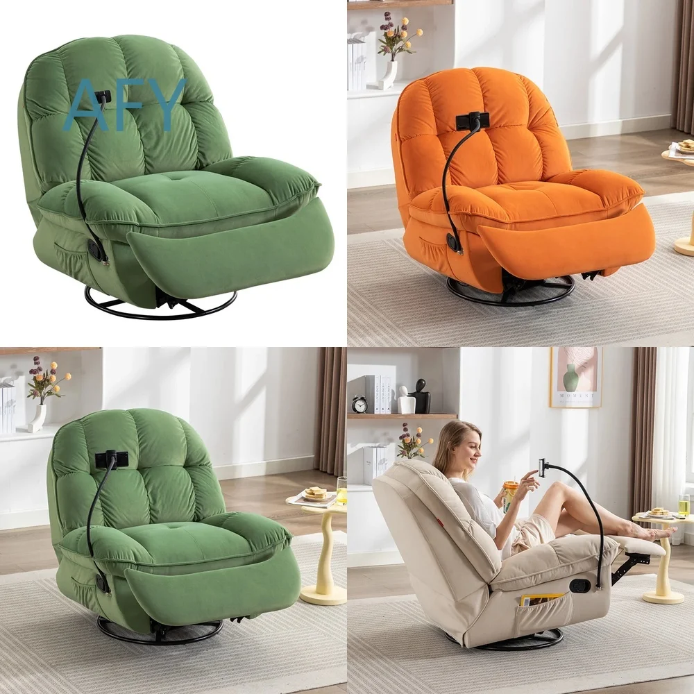 Hot Sale Swivel Recliner Sofa Chair for Living Room Leisure Comfort Soft Fabric Single Seating with Phone Holder for Home