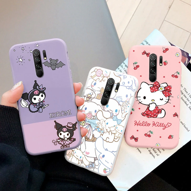 Cartoon Phone Case For Xiaomi Redmi 9 Prime Girls Cute Anti-drop Cinnamoroll Kuromi Hello Kitty Silicone Shockproof Back Cover