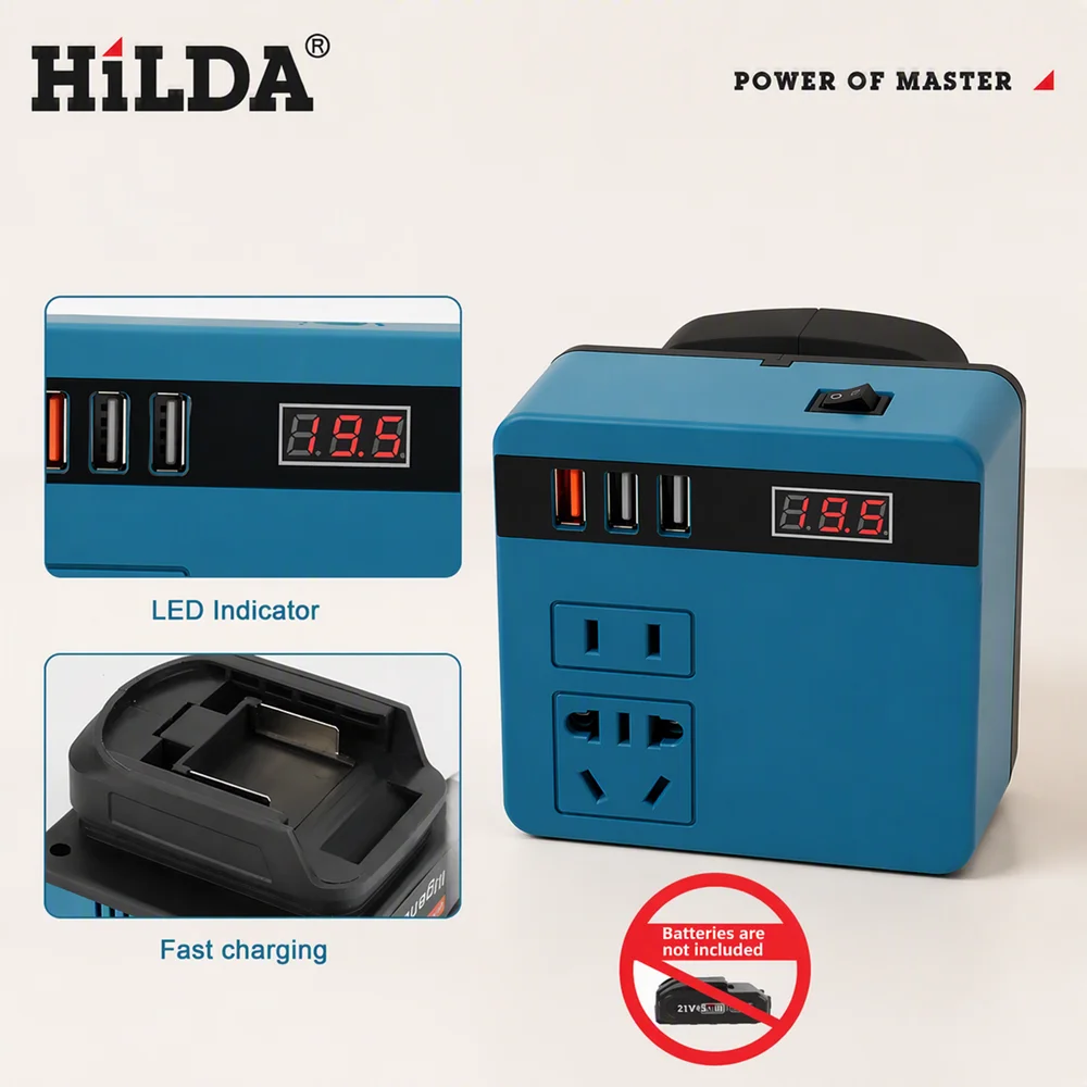 HILDA Multi Function Lithium Battery Inverter Outdoor Work Inverter Portable Household Inverter Battery Converter for Makita