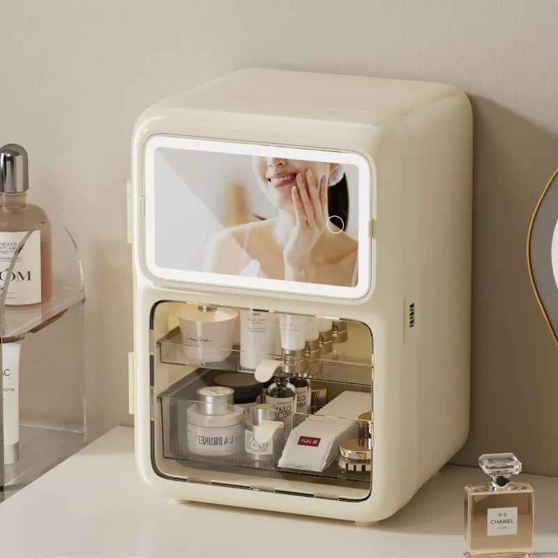 

Cosmetics Storage Box with Lid with Mirror Large Capacity Transparent Desktop Storage Cabinet