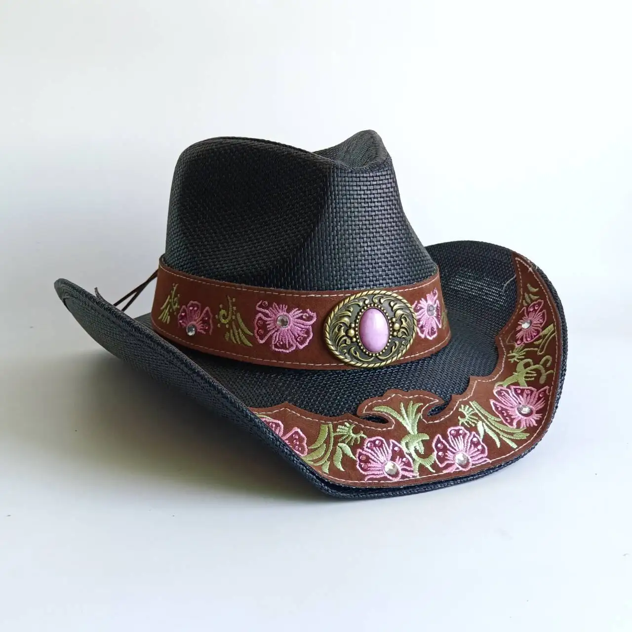 Straw Western cowboy Hat  plasticity Men women wide Brim Pasture straw hat cowboy solid Outdoor Appliqué embroidery cowboy hats