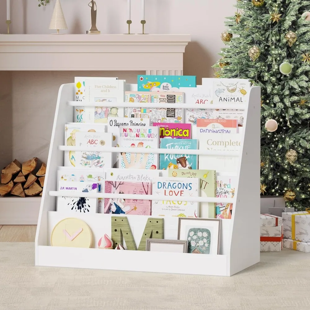 

Монтессори-стеллаж для книг с 4 ярусами, полка для хранения и демонстрации книг для детской комнаты, яслей, игровой комнаты, комнаты для малышей, белый цвет