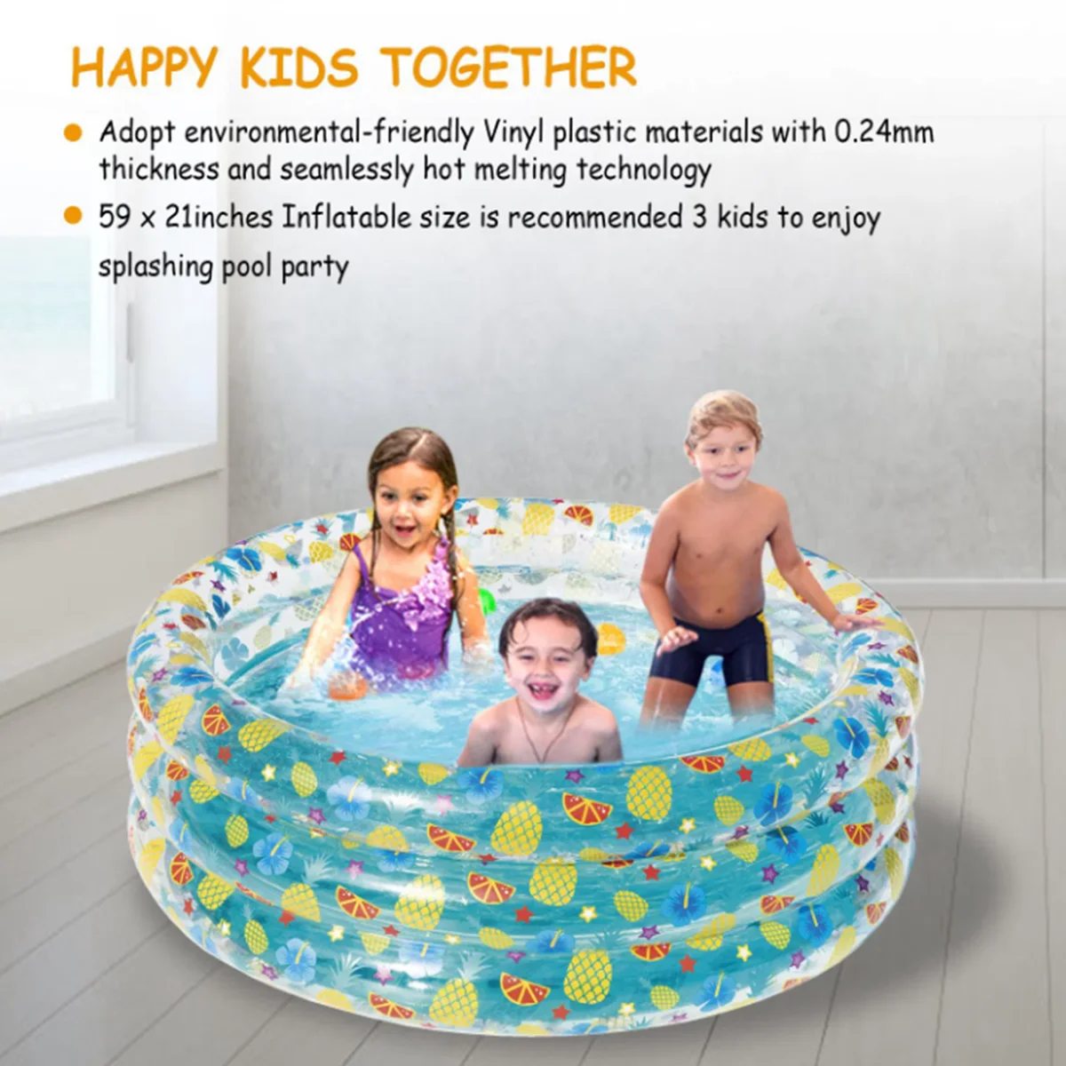 59x21in Inflatable Swimming Pool Blow Up Family Pool For 3 Kids Foldable Swim Ball Pool Center