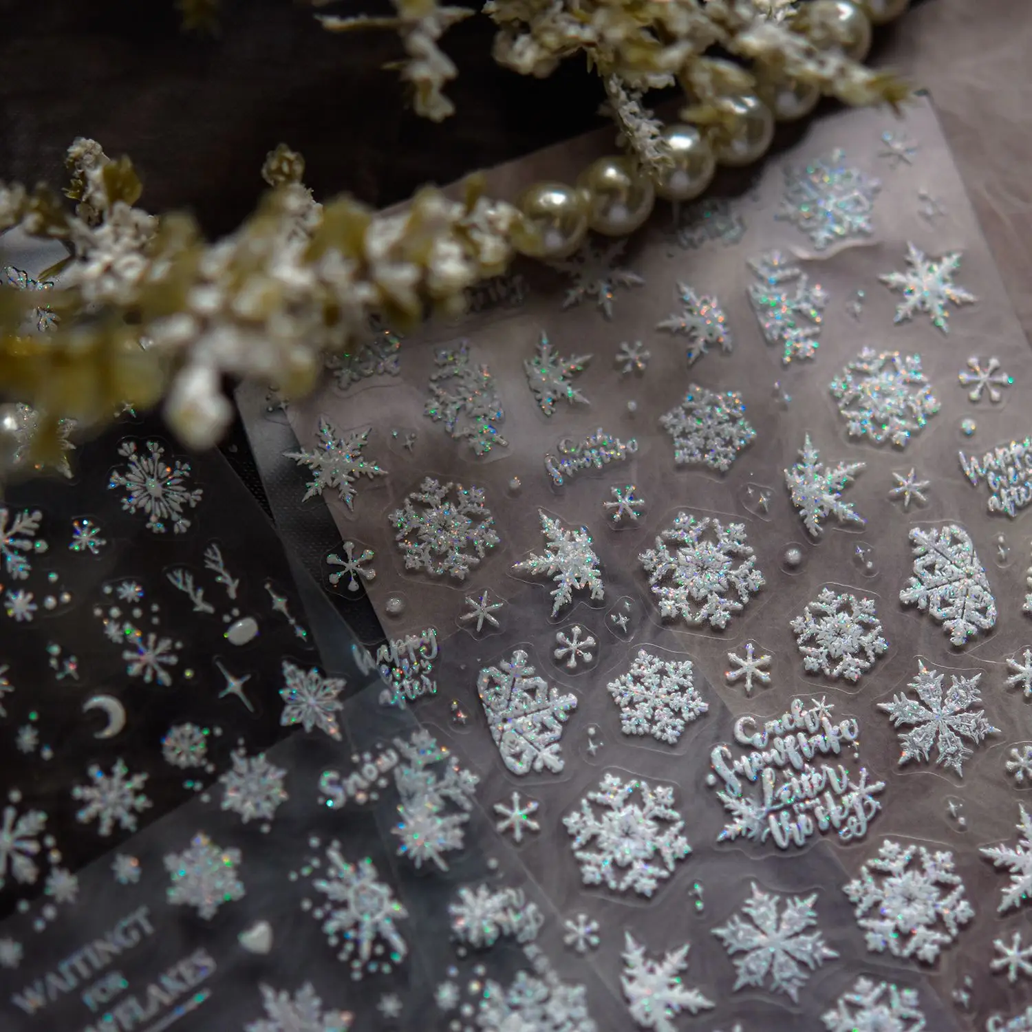 Glitter Nail Stickers Winter Fluorescent Exquisite Snowflake Jewelry Nail Art Stickers Self Adhesive Christmas Nails Accessories
