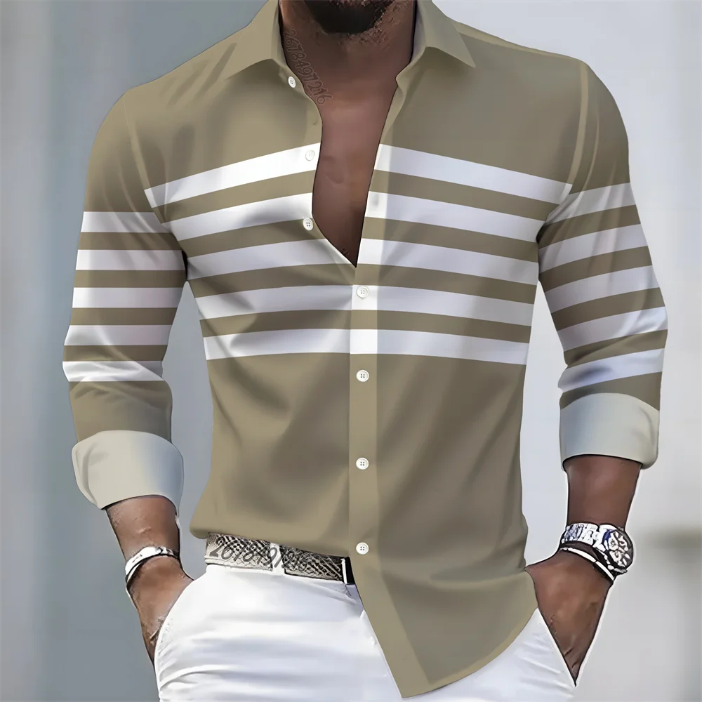 

2026 Spring/Autumn New Arrival Men's Striped Long-Sleeve Shirt in 21 Colors - European and American Style Casual Lapel Slim Fit