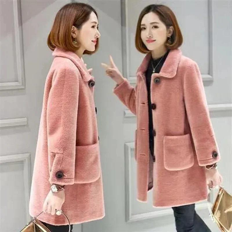 Imitation Lamb Wool Coat Medium Long Particle Shearling Temperament Coat Skin Hair One Body Autumn And Winter Lamb Cashmere