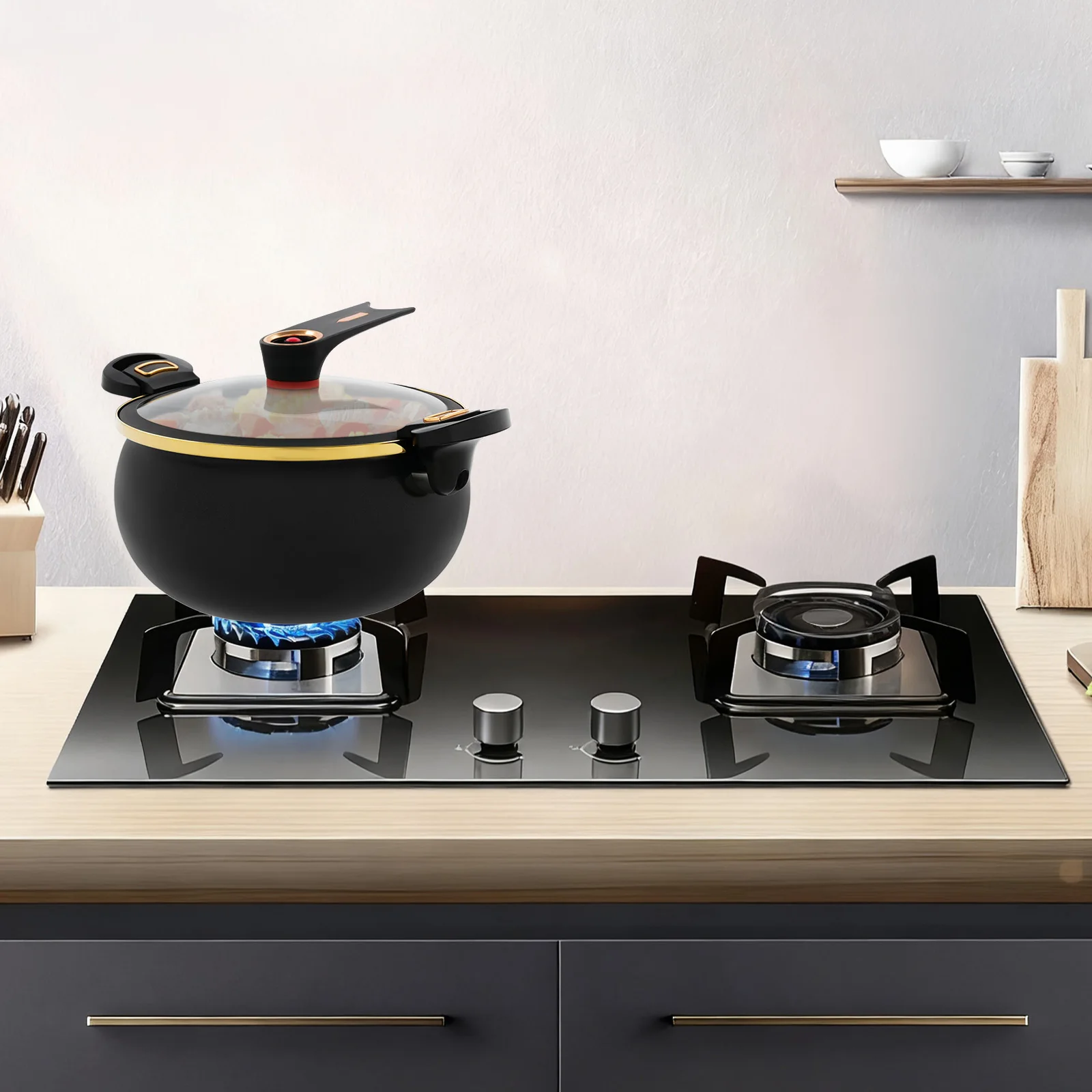 طنجرة ضغط صغيرة، وعاء غير لاصق، وعاء طبخ مستدير متعدد الوظائف سعة 8 لتر لمواقد مختلفة، لـ 5-7 أشخاص