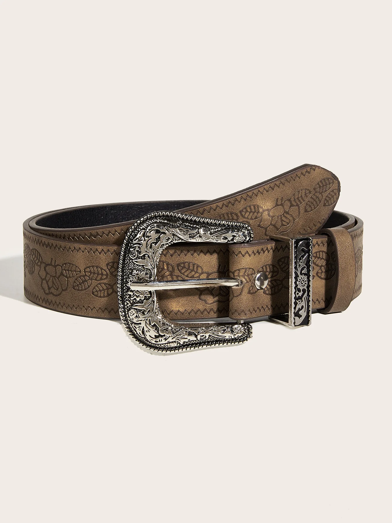 European and American style spicy girl daily brown texture niche needle buckle belt special printed pattern belt for both women