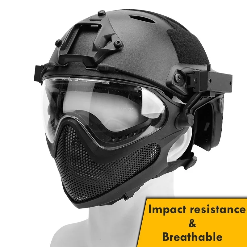 Tactical Full Covered Helmet with Removable Mask Paintball Protective Equipment Cs Game Shooting Combat Training Helmets