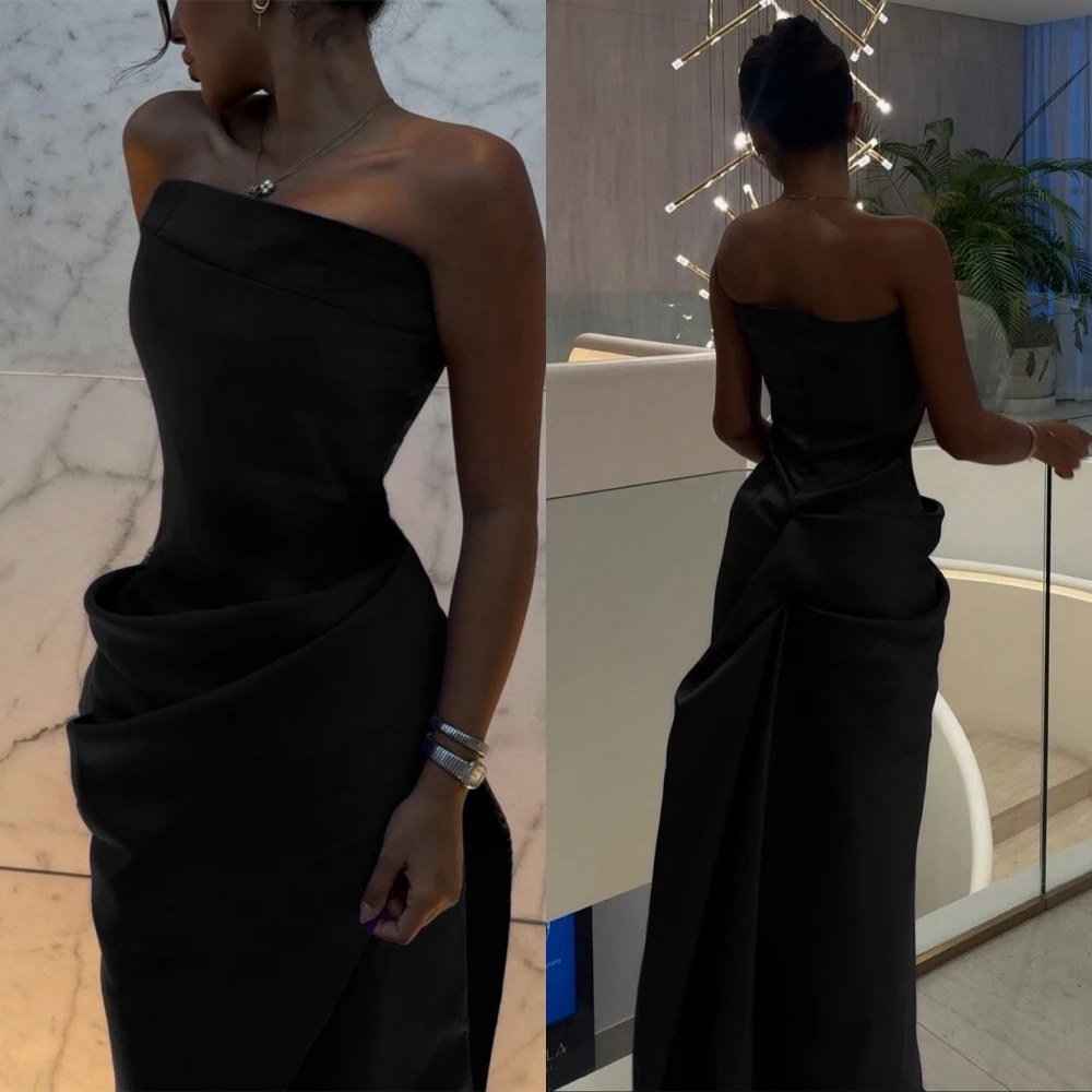 Vestido de noite sem alças simples personalizado e vestidos formais de cetim para ocasiões especiais e vestidos de baile sem mangas com temperamento