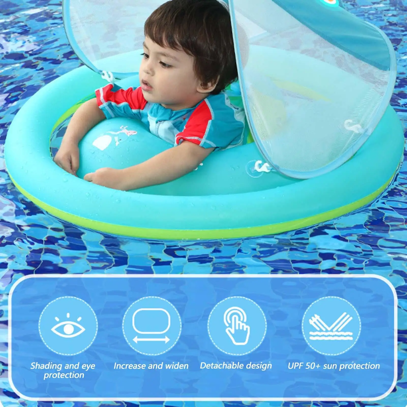 Flotador de piscina para bebé, flotadores de piscina para bebé con dosel, juguetes de agua, protección solar, asiento de seguridad ajustable, inflable para niños
